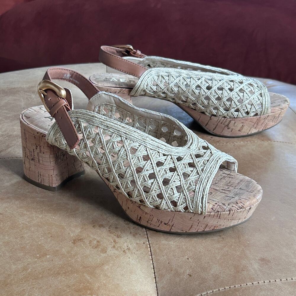 Aerosoles Cornelia Sandals Size 8.5 Natural Woven Raffia Cork Slingback Boho